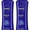 NIVEA Talcum Powder for Men & Women, Musk, For Gentle Fragrance & Reliable Protection Against Body Odour, 100 g 2 Nivea Talc Musk 100 Grams Each (Pack of 2) (2 x 100 g)
