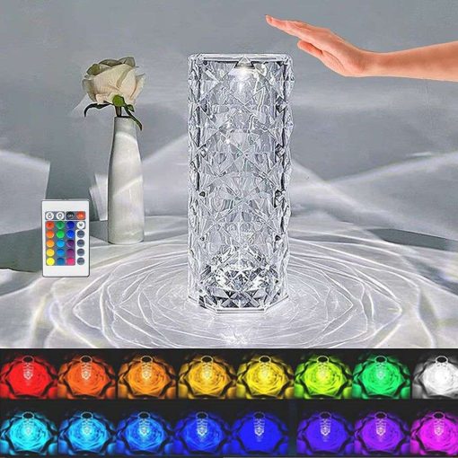 6604 Crystal Touch Night Light (16 Colors) - Rose Diamond Table Lamp with Remote Control, USB Table Lamp, Romantic Date Lighting Decor for...