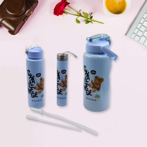 8403 Plastic Water Bottle 3pc Set,3 Different Size Bottle High Quality Water Bottle Plastic Water Bottle BPA-Free & Leak-Proof! Cartoon Printed...