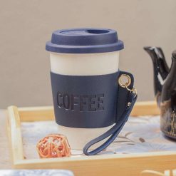 black ceramic sipper leather grip 350 ml 1 Black Ceramic Sipper - Leather Grip, 350 Ml