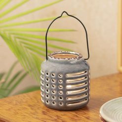 blue ceramic t lite holder slotted pattern flower holder 1 Blue Ceramic T-Lite Holder - Slotted Pattern, Flower Holder