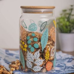 borosilicate glass jar 950ml leaf prints 1 Borosilicate Glass Jar - 950Ml, Leaf Prints