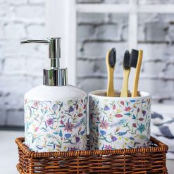 ceramic bathroom set of 3 floral finish ivory color 1 Ceramic Bathroom Set Of 3 - Floral Finish, Ivory Color