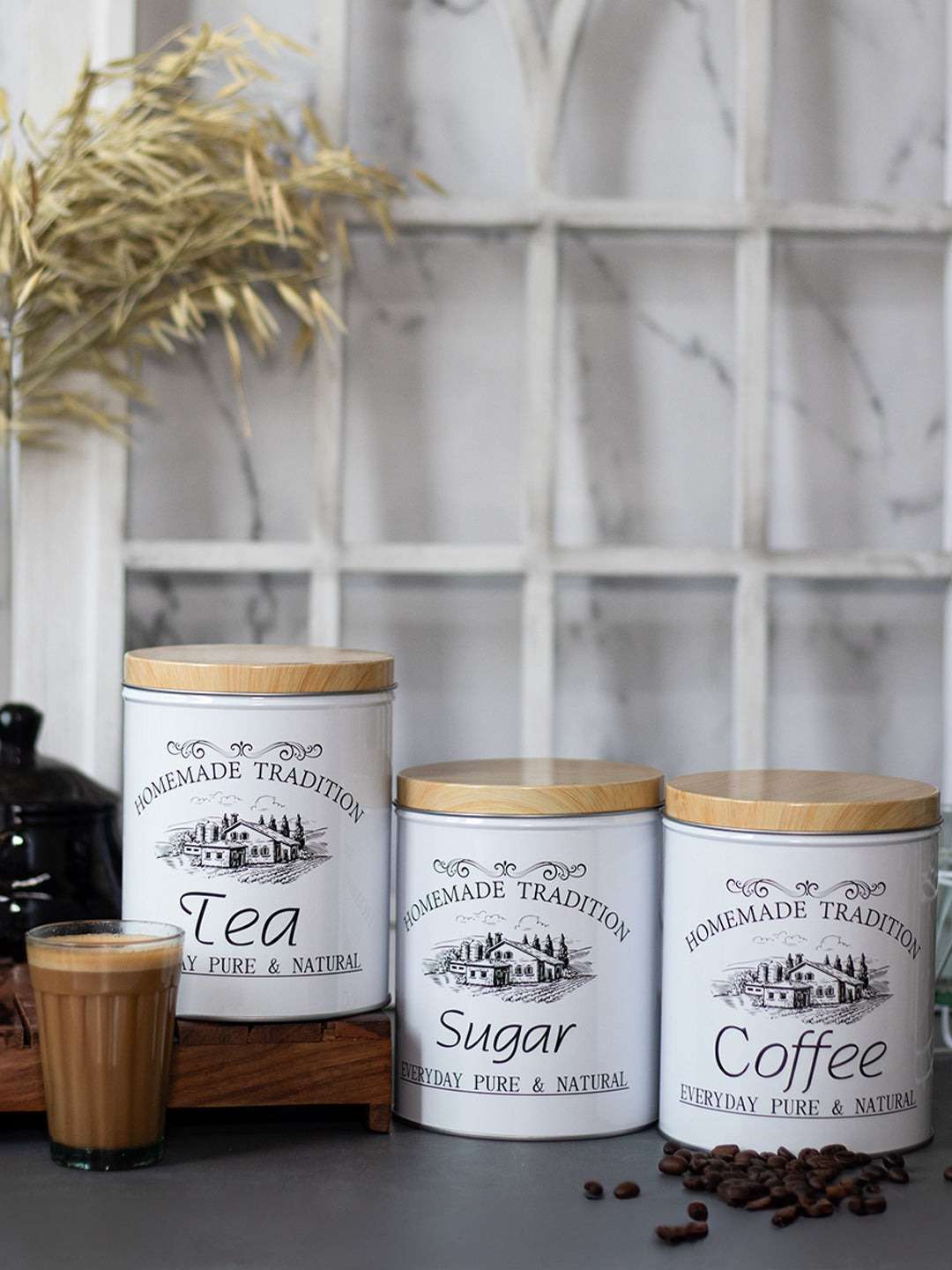 Coffee, Tea & Sugar - Metal Jar Set Of 3, Cylindrical & 1600Ml, 4 Coffee, Tea & Sugar - Metal Jar Set Of 3, Cylindrical & 1600Ml, - Image 2