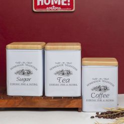 Coffee, Tea & Sugar - Metal Jar Set Of 3, Square & 1600Ml, 5 coffee tea sugar metal jar set of 3 square 1600ml 1 Coffee, Tea & Sugar - Metal Jar Set Of 3, Square & 1600Ml,