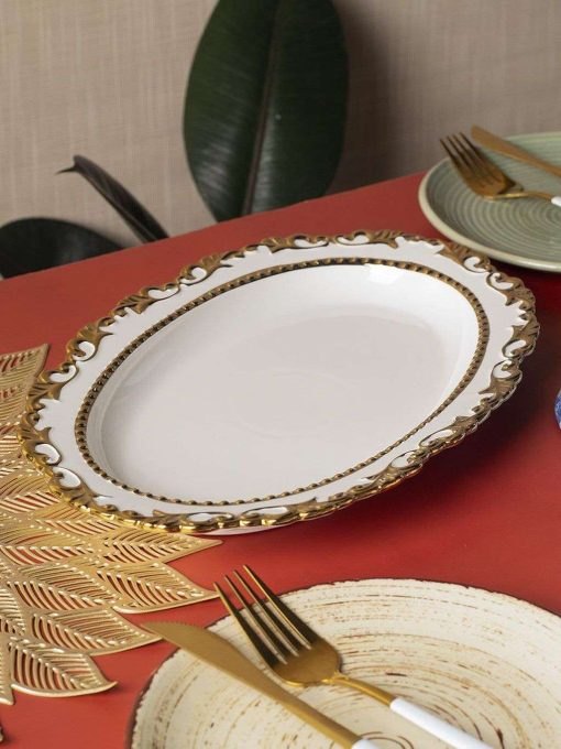 Golden Edge Glazed Serveware Dish