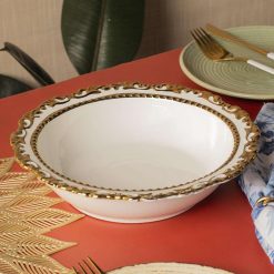 golden edge glazed white ceramic dish 1 Golden Edge Glazed White Ceramic Dish