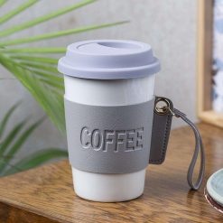 grey ceramic sipper leather grip 350 ml 1 Grey Ceramic Sipper - Leather Grip, 350 Ml