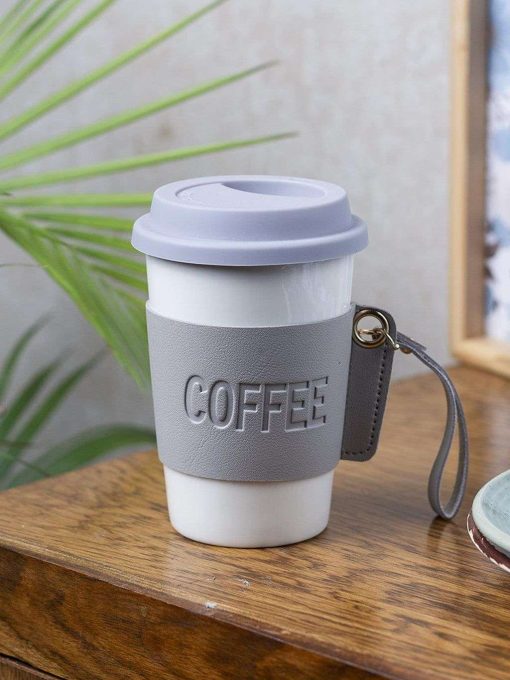 Grey Ceramic Sipper - Leather Grip, 350 Ml