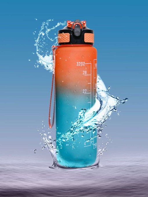 Motivational Sipper Water Bottle with Time Marker, Orange Mint, 1 Liter