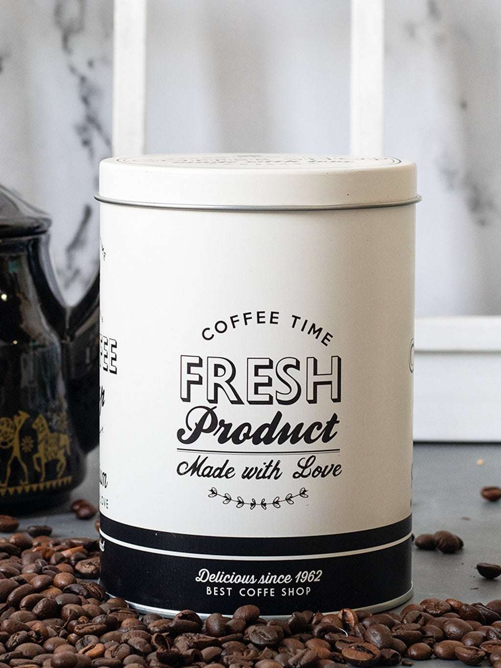 Metal Coffee Jar - Off White, 1000Ml 3 Metal Coffee Jar - Off White, 1000Ml