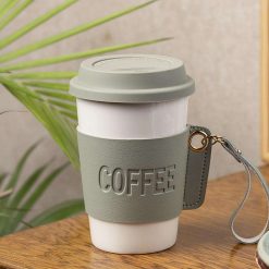 olive ceramic sipper leather grip 350 ml 1 Olive Ceramic Sipper - Leather Grip, 350 Ml