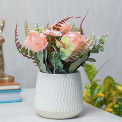 pink rose fake flowers with ivory pot 1 Pink Rose Fake Flowers With Ivory Pot