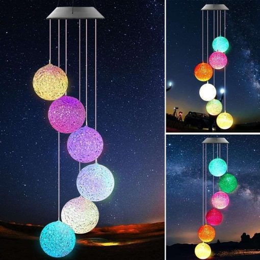 8317L Solar Crystal Ball Wind Chime, Color Changing Solar Powered LED Hanging Wind Chime Light Mobile for Patio Yard Garden Home Outdoor Night...