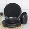 Black Melamine Dinner Set Of 18 Pcs - 6 Full & 6 Quarter Plates + 6 Bowls