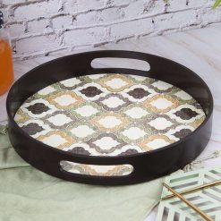 Brown Round Tray with handle -