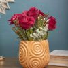 Dark Red Roses With Brown Pot