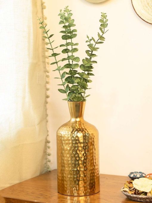 Decorative Golden Hammered Flower Vase - Cylinderical Shape