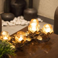 Gold 5In1 Glass Flower Tea Light Candle Holder