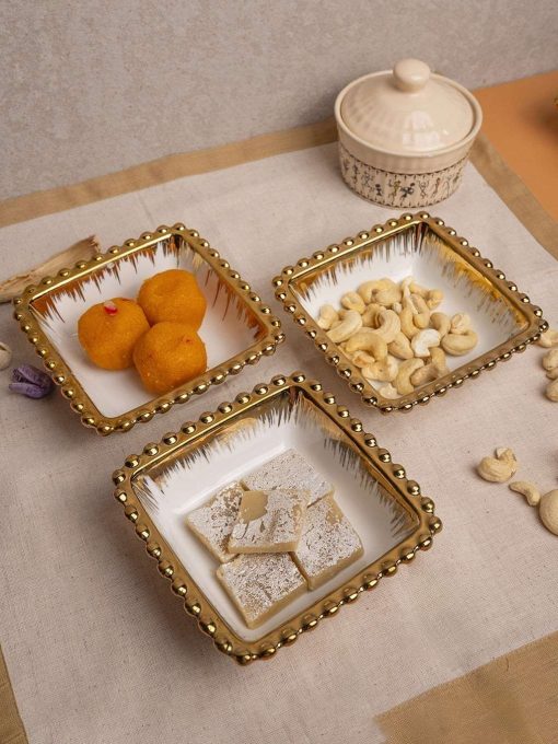 Golden Edge White Dish Set Of 3
