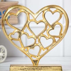 Golden Hearts Sculpture on a Wooden Base