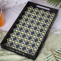 Green & Black Rectangular Tray with handle -