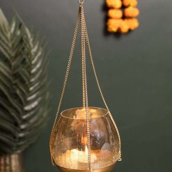 Hanging Gold Glass Flower Candle Holder