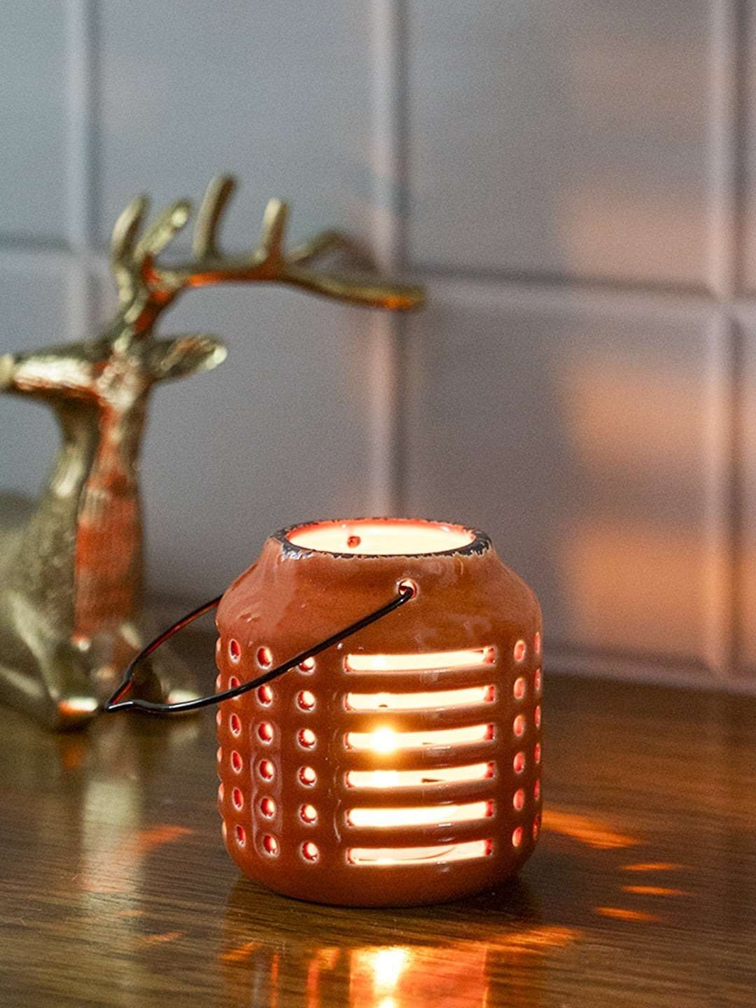 Hanging Tealight Candle Holder - Orange 4 Hanging Tealight Candle Holder - Orange - Image 2