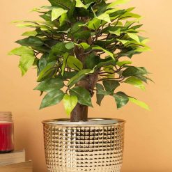 Indoor Round Golden Hammered Floor Planter