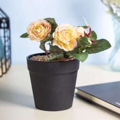 Realistic Artificial Bonsai Fake Rose Flower Plant Pot