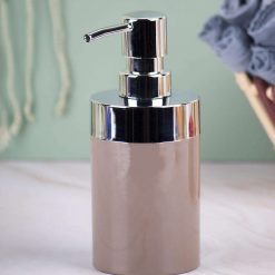 340mL Refillable Soap Dispenser With Silver Pump & Brown Soap Holder