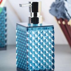 340mL Refillable Soap Dispenser With Silver Pump & Light Blue Plastic Liquid Soap Holder