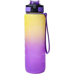 Motivational Sipper Water Bottle with Time & Level Marker, Yellow Purple, 1 Liter