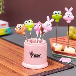 Pack of 7 Plastic Fruit Forks with Cute Animal Designs