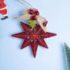Red Star With Bow - Christmas Hanging Ornament - Star Set Of 2 Pcs