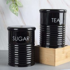 Tea & Sugar Jar - Set Of 2 (Black, Each 900 mL)