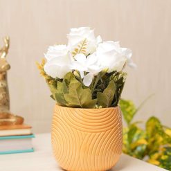 White Roses With Brown Pot