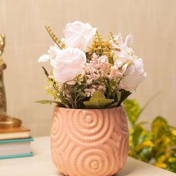 White Roses With Pink Pot
