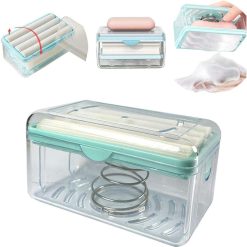 6303 2-IN-1 PORTABLE SOAP ROLLER DISH & SOAP DISPENSER WITH ROLLER AND DRAIN HOLES, MULTIFUNCTIONAL SOAP HOLDER FOAMING SOAP BAR BOX FOR HOME,...