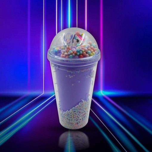 6883A Design Printed Sipper Bottle With Toy, LED Glow Light, Double Wall Sipper Glass Water Bottle , Sipper Bottle With Straw For Girls And Kids...
