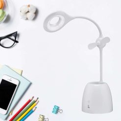6891 Rechargeable LED, LED Desk Lamp with Pen Container Fan, Interior Lighting for Study, Children's Room, Bedroom or Office, Perfect for...