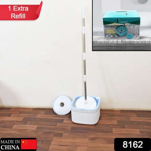 8162 Round Shape Mop Head with 1 Pad Extra Clean Water Spin Mop with Separate Water Bucket, Suitable for All Types of Flooring, Separates Dirty and...