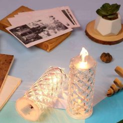 8439 Rose Candles LED Flameless and Smokeless Decorative Acrylic Transparent Candles Led Tea Light Candle Perfect for Gifting, Home, Diwali,...