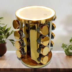 LED Spice Rack Organizer, Rotating Spice Rack with Free 16 Seasoning Jars, Revolving Tower Organizer Stainless Steel for Kitchen Storage (Golden /...