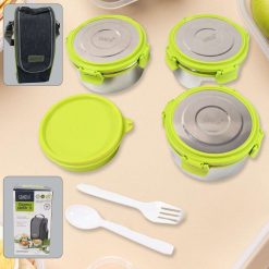 Stainless Steel Tiffin Lunch Box Container / Dabba with 4 Side Clip Lock Lid for Office & School Use/ Food Grade / Air Tight / Easy to Carry / Leak...